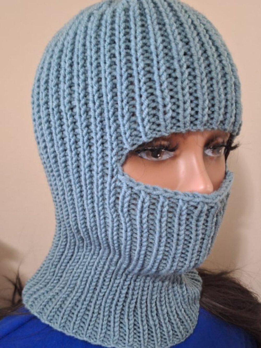 Hand Knit Wool Blend Convertible Balaclava Beanie – Dusty Teal